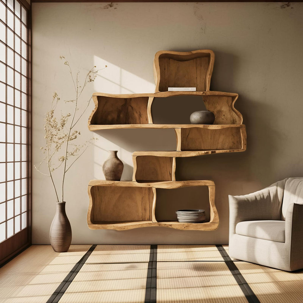 Handcrafted Live Edge Floating Shelf, Modern Solid Wood Wall Mounted Display Rack Shelf Storage Organizer for Bedroom & Living Room