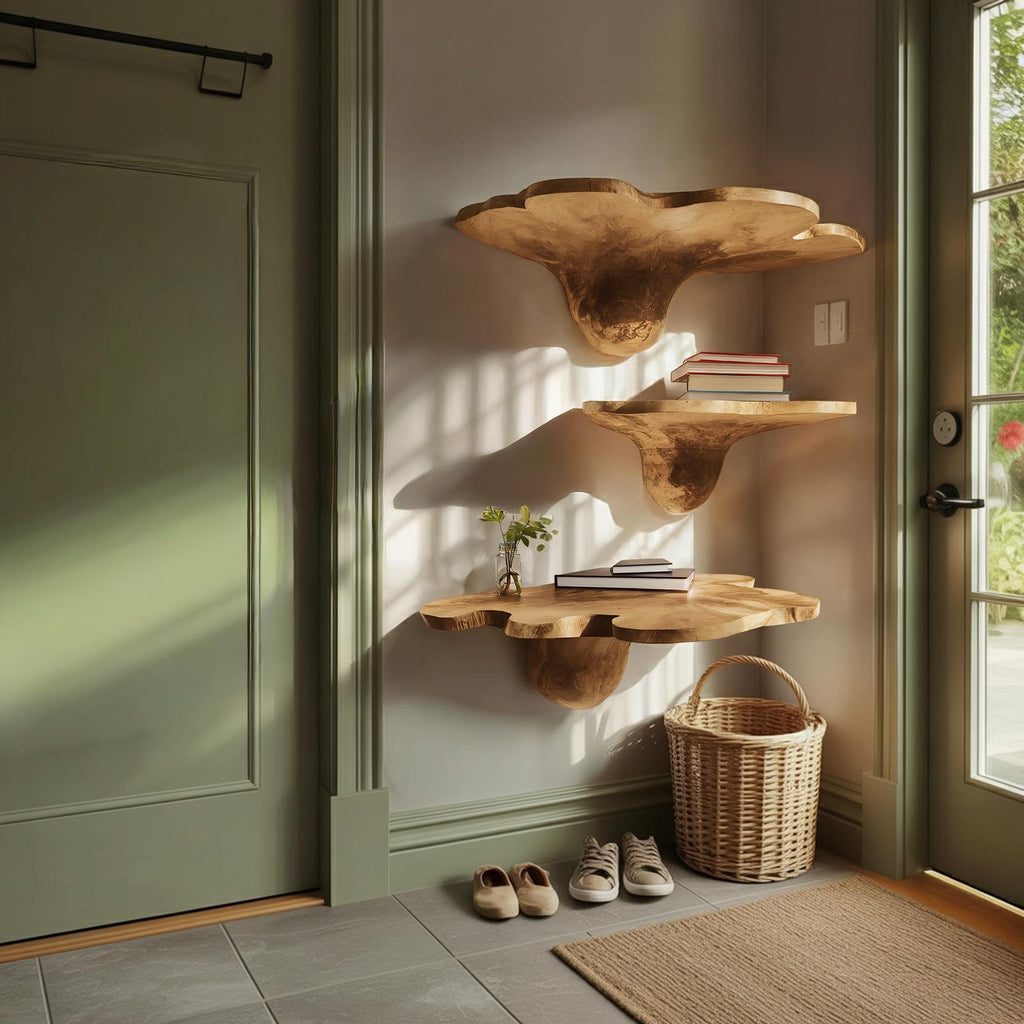 Mid Century Solid Wood Mushroom Shelf For Modern Living Room Decor
