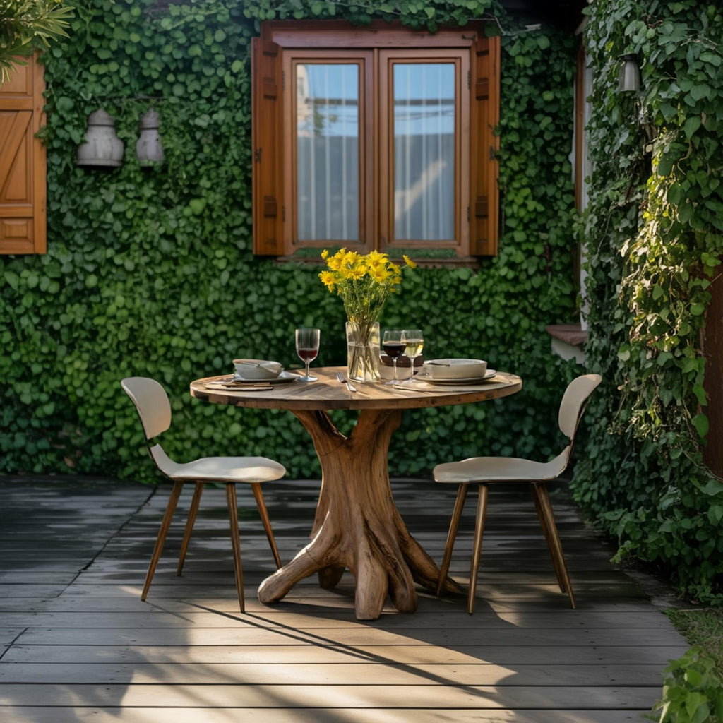 Mid Century Wooden Dining Table, Handcrafted Solid Wood Kitchen Dining Table for Indoor & Patio Outdoor Spaces
