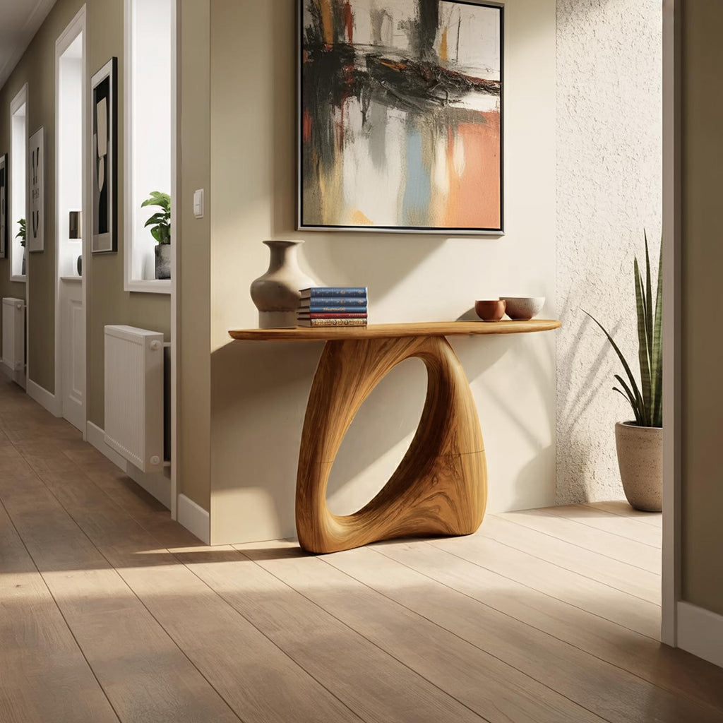 Mid Century Live Edge Wood Console Table, Organic Modern Hallway Entryway Accent Table with Metal Legs