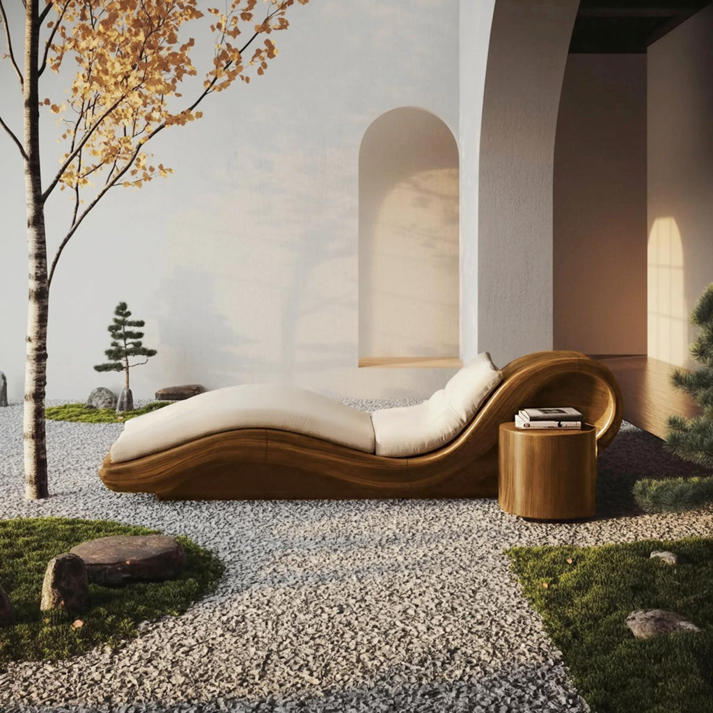 Mid Century Modern Wooden Daybed, Handcrafted Outdoor Patio Solid Wood Lounge Sofa Bed Bench for Backyard Garden Porch Design