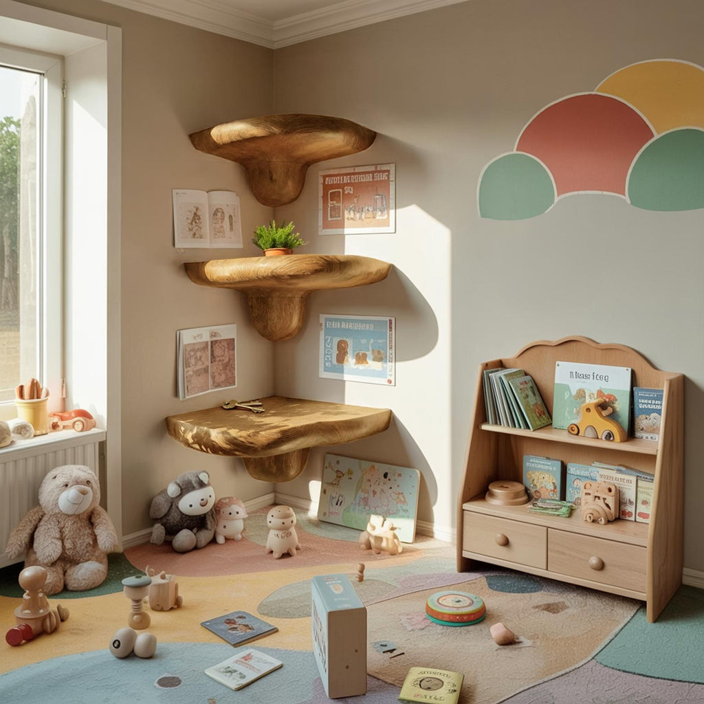 Farmhouse Handcrafted Wooden Mushroom Shelf For Entryway Design