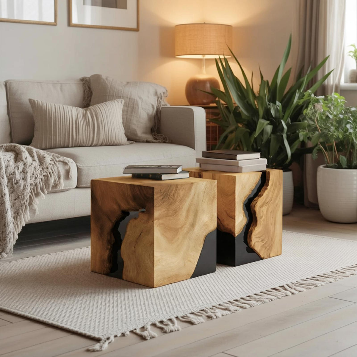 Spry Interior Modern Solid Wood Square Coffee Table, Handcrafted Wooden Center Table for Minimalist Living Room Home Decor, SILDTTNCF035