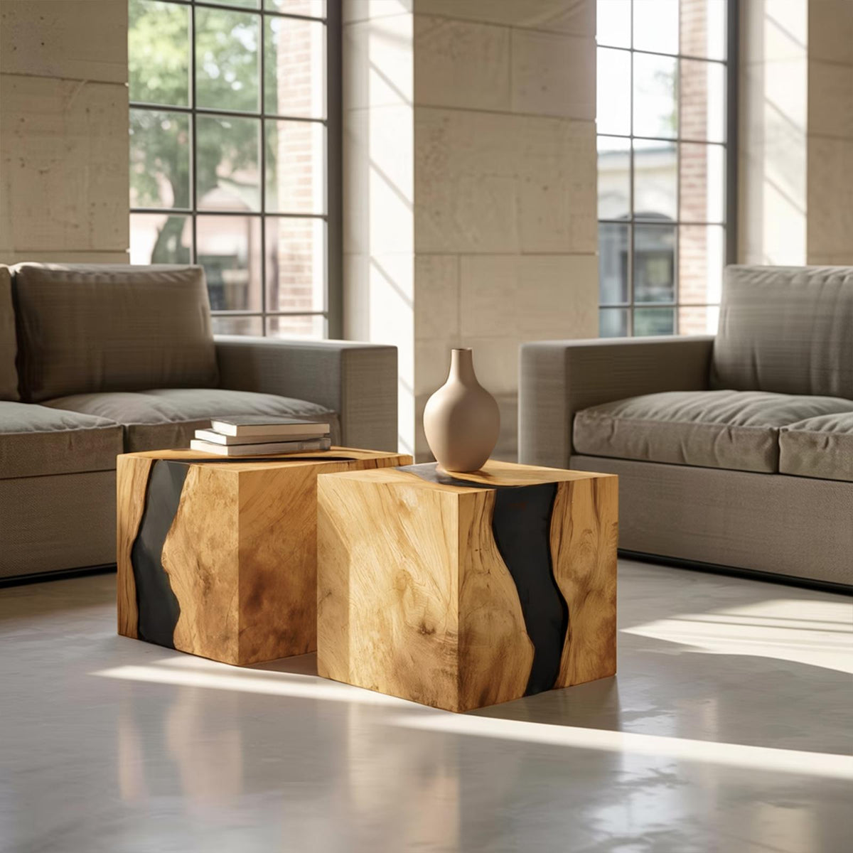 Spry Interior Handcrafted Solid Wood Cube Coffee Table, Rustic Block End Table & Bedside Nightstand for Living Room Decor, SILDTTNCF046