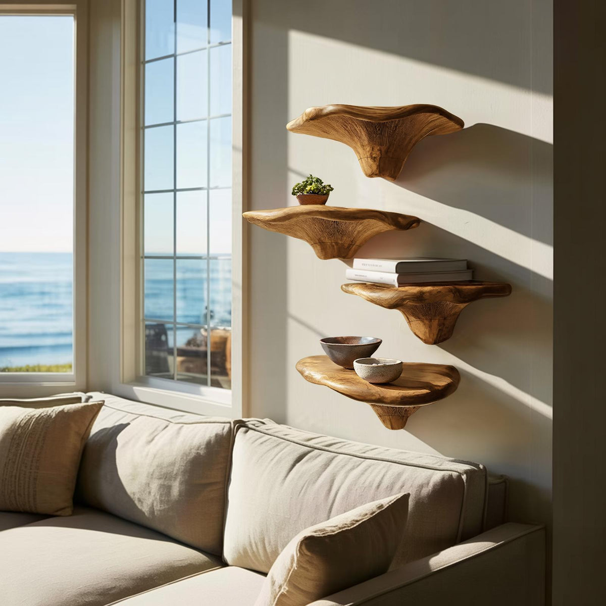 Handcrafted Wooden Live Edge Mushroom Shelf For Furniture Decor