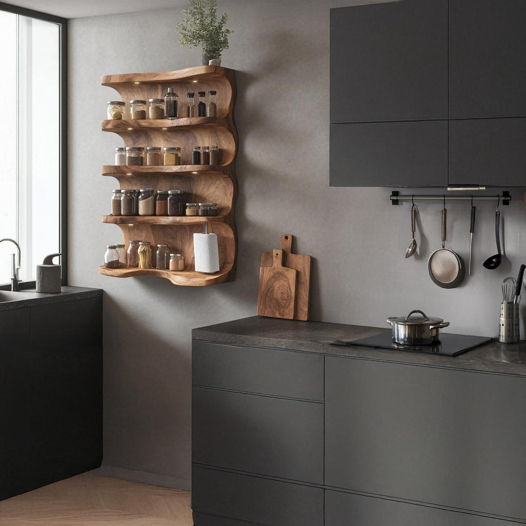 Rustic Wooden Spice Rack For Kitchen Countertop Decor