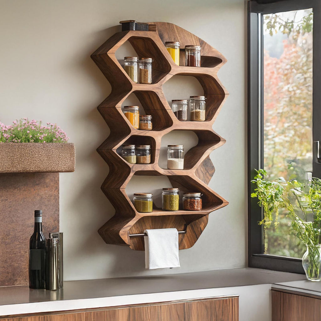 Rustic Wooden Spice Rack Shelf For Entryway Or Kitchen