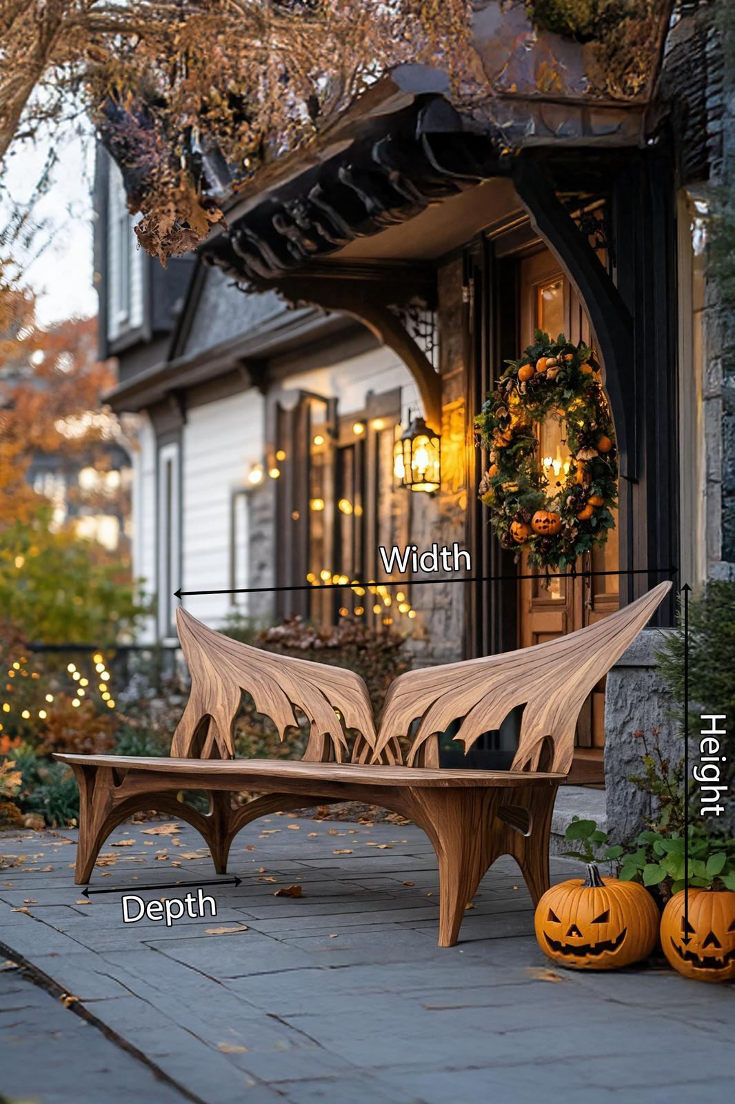 Spry Interior Rustic Wood Halloween Patio Chair, Spooky Carved Wooden Porch Rocker, Gothic Accent Armchair, Outdoor Decor, SILDTTNHOB019