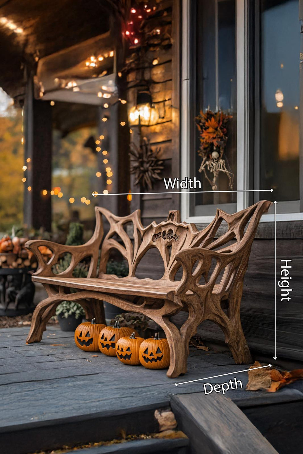 Teezano Farmhouse Live Edge Outdoor Wooden Bench, Heavy Duty Rustic Garden Patio Park Bench, Country Style Deck Seating, SILDTTNHOB027