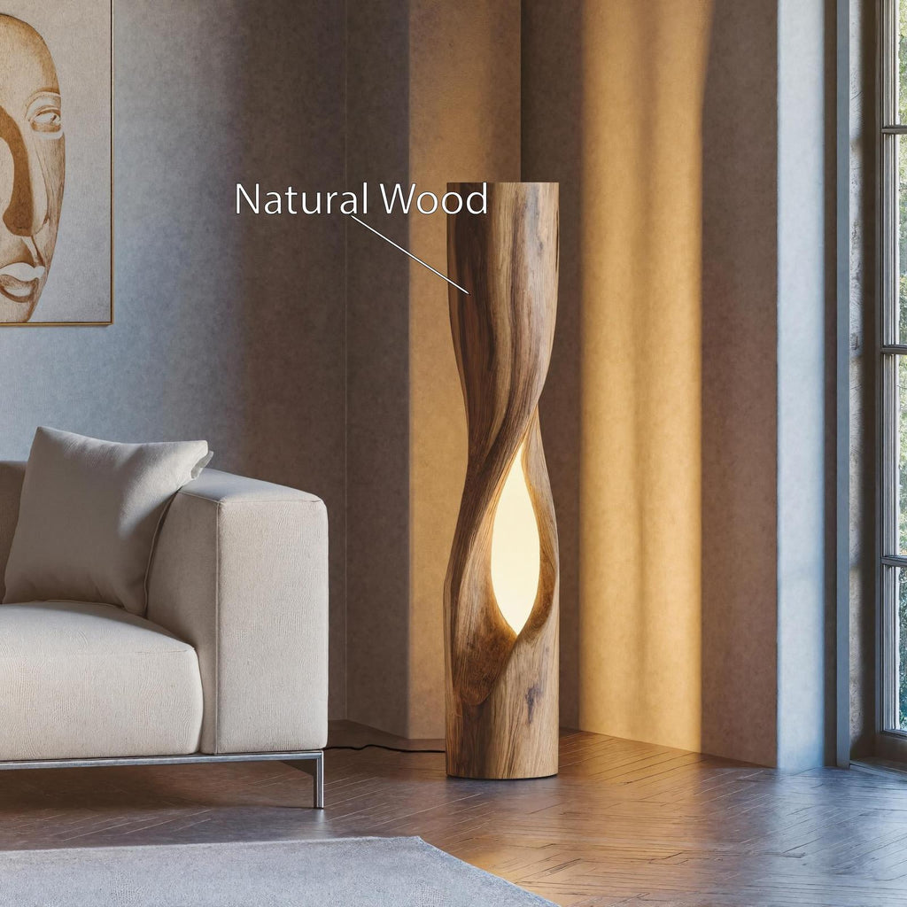 Minimalist Wooden Floor Lamp, Modern Solid Wood Standing Accent Light with Fabric Shade for Living Room, Model