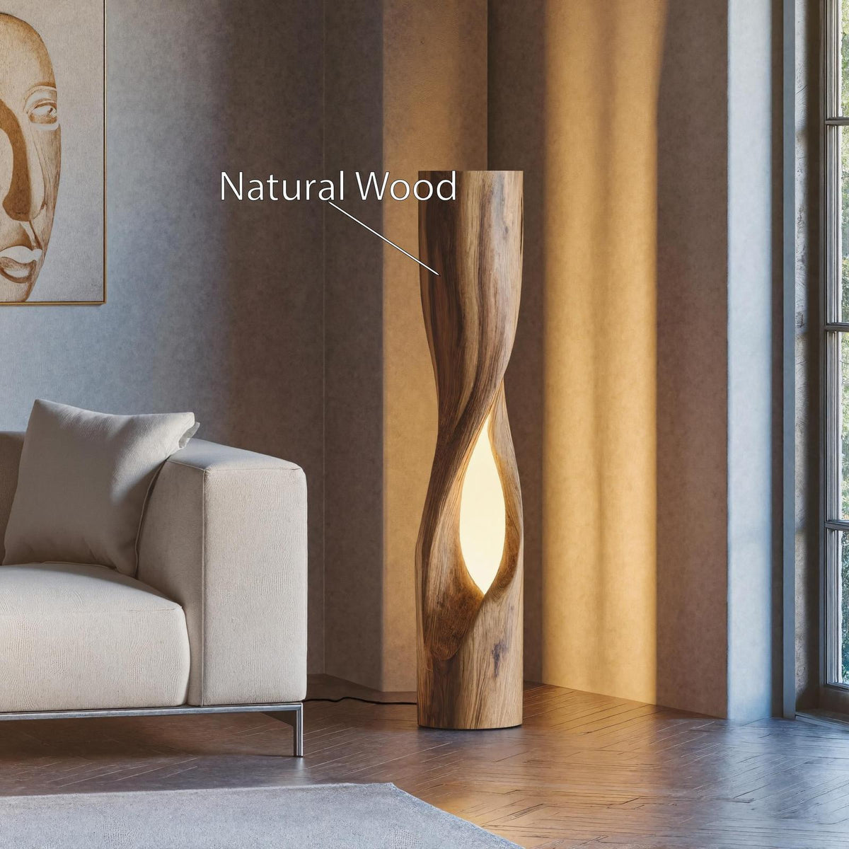 Minimalist Wooden Floor Lamp, Modern Solid Wood Standing Accent Light with Fabric Shade for Living Room, Model