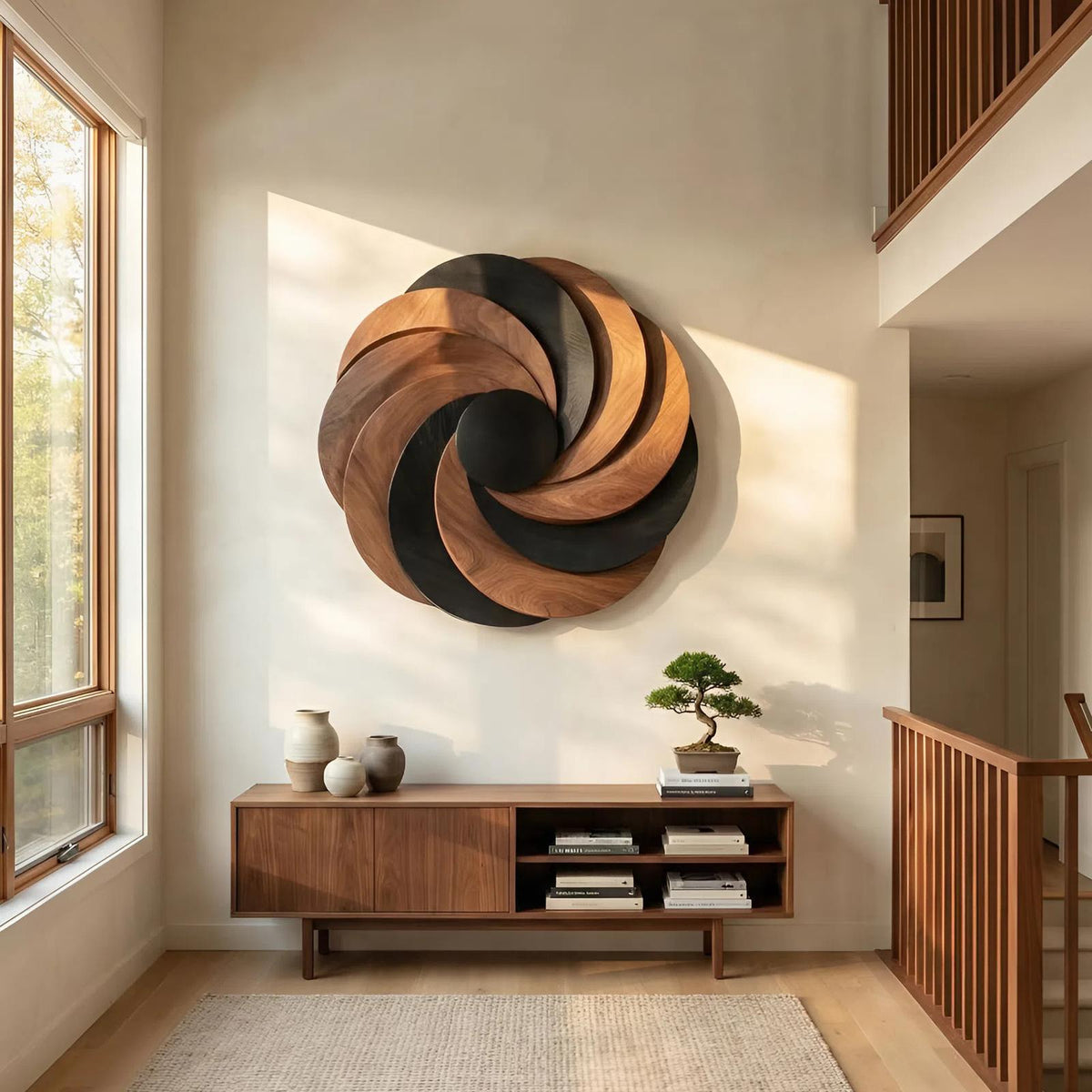 Spry Interior Mid Century Abstract Wooden Wall Art, Handcrafted Modern Geometric 3D Wood Sculpture for Living Room and Office Decor, SILDTTNWA036