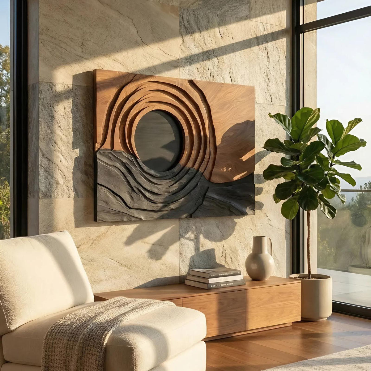 Spry Interior Contemporary Organic Wooden Wall Sculpture, 3D Abstract Flowing Wood Art Panel for Dining Room and Living Area Accent, SILDTTNWA058