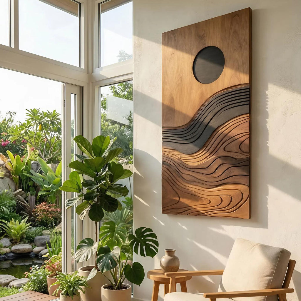 Contemporary Flowing Wood Wall Decor, Handcrafted Abstract Wave Wooden Wall Sculpture Art Panel for Entryway & Cozy Lounge Display