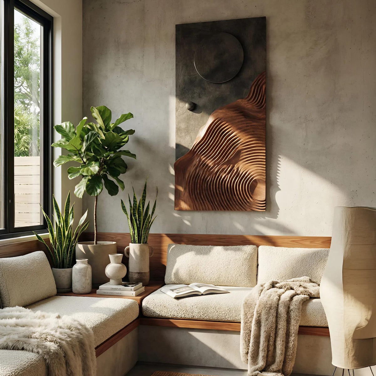 Spry Interior Mid Century Abstract Wood Wall Decor, Handcrafted Geometric 3D Wall Art Sculpture for Living Room and Entryway Accent, SILDTTNWA061