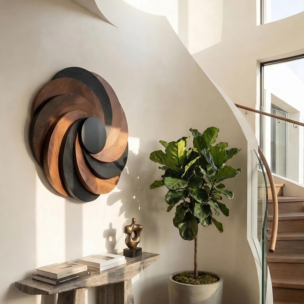 Spry Interior Mid Century Abstract Wooden Wall Art, Handcrafted Modern Geometric 3D Wood Sculpture for Living Room and Office Decor, SILDTTNWA036
