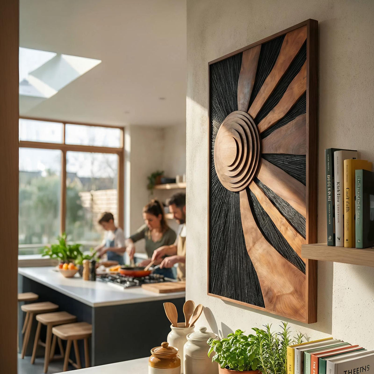 Spry Interior Mid Century Flowing Wooden Wall Sculpture, Handcrafted Modern Abstract 3D Wood Art Panel for Dining Room Decor, SILDTTNWA065