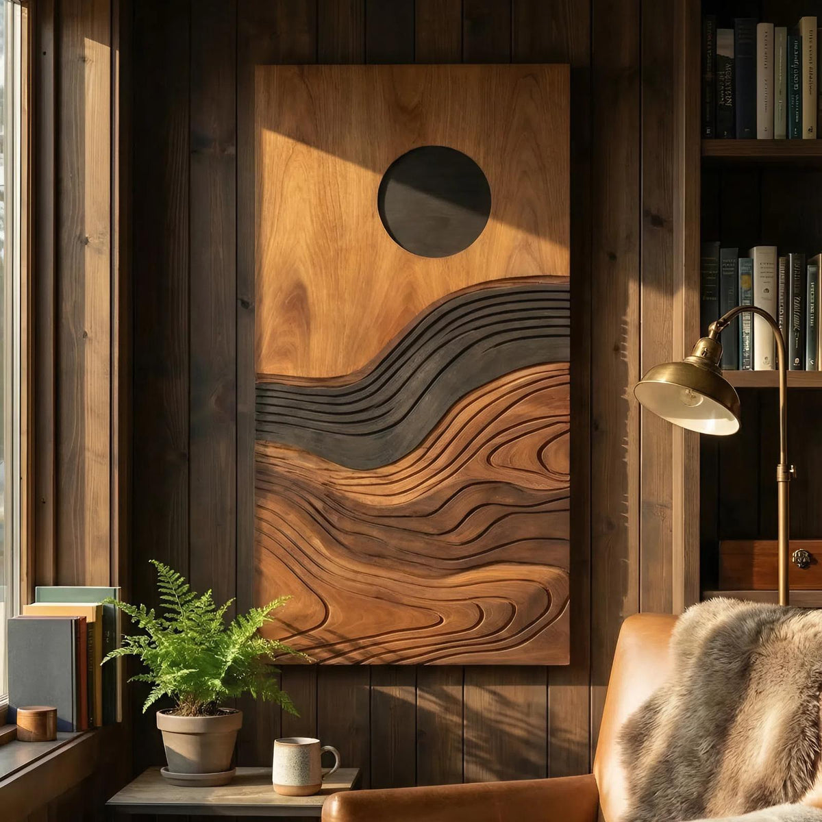 Contemporary Flowing Wood Wall Decor, Handcrafted Abstract Wave Wooden Wall Sculpture Art Panel for Entryway & Cozy Lounge Display, SILDTTNWA050