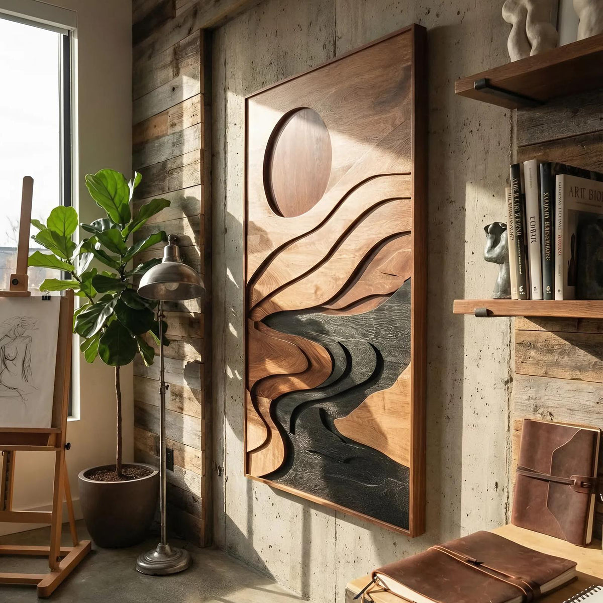 Spry Interior Mid Century Flowing Wood Wall Decor, Handcrafted Abstract 3D Wooden Sculpture Panel for Entryway and Living Room Accent, SILDTTNWA045