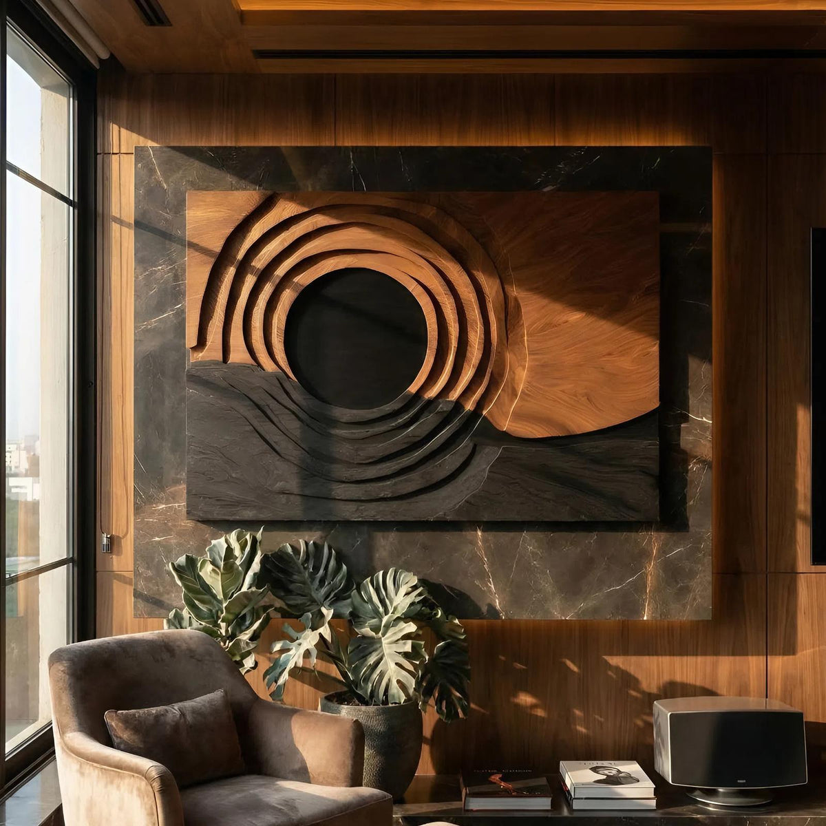 Spry Interior Contemporary Organic Wooden Wall Sculpture, 3D Abstract Flowing Wood Art Panel for Dining Room and Living Area Accent, SILDTTNWA058