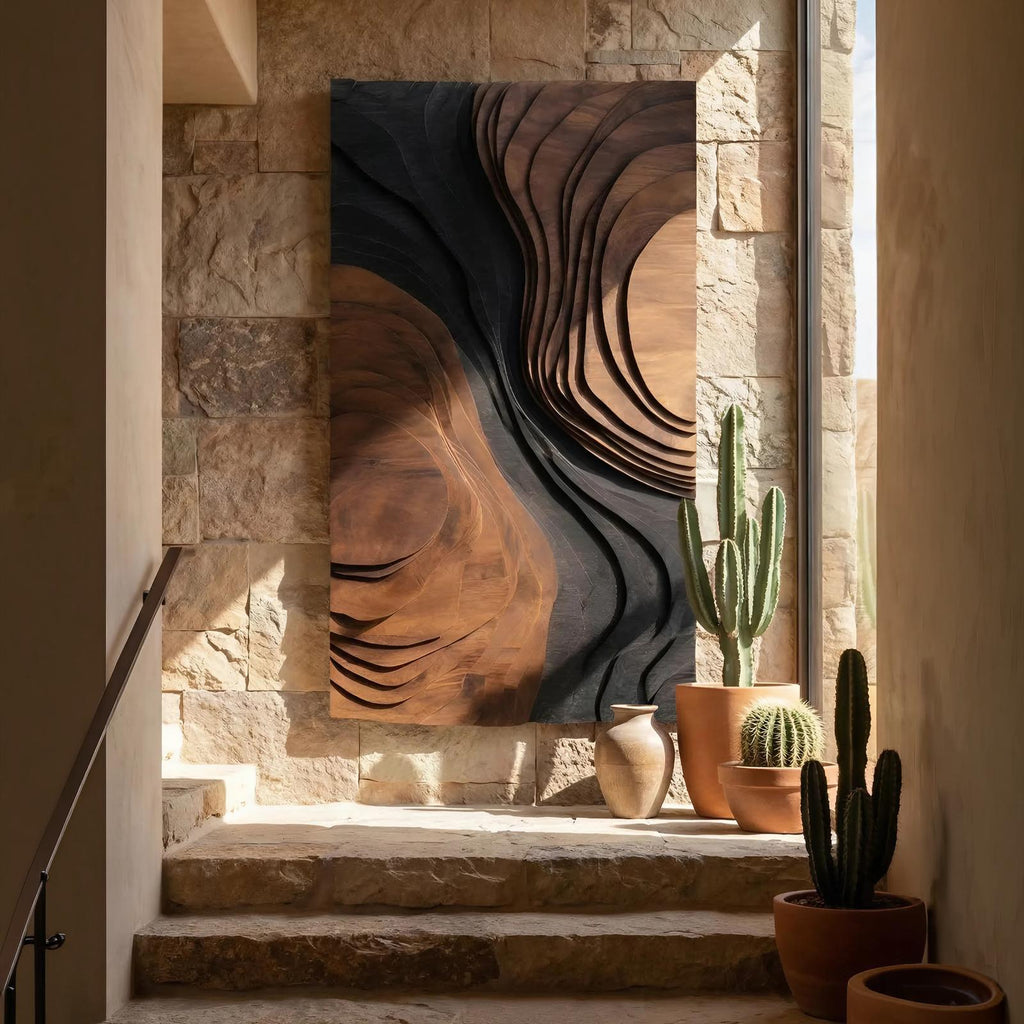 Teezano Mid Century Organic Wood Wall Sculpture, Handcrafted Abstract Flowing 3D Wood Art for Entryway and Living Room Decor, SILDTTNWA053