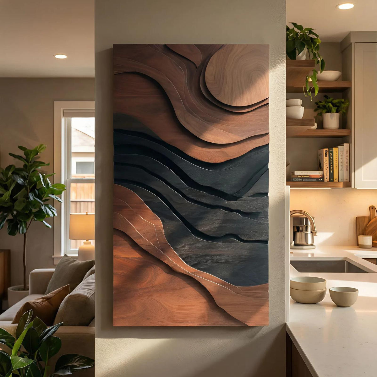 Spry Interior Modern Abstract 3D Wooden Wall Art, Handcrafted Geometric Wood Panel Sculpture for Bedroom and Living Room Decor, SILDTTNWA064