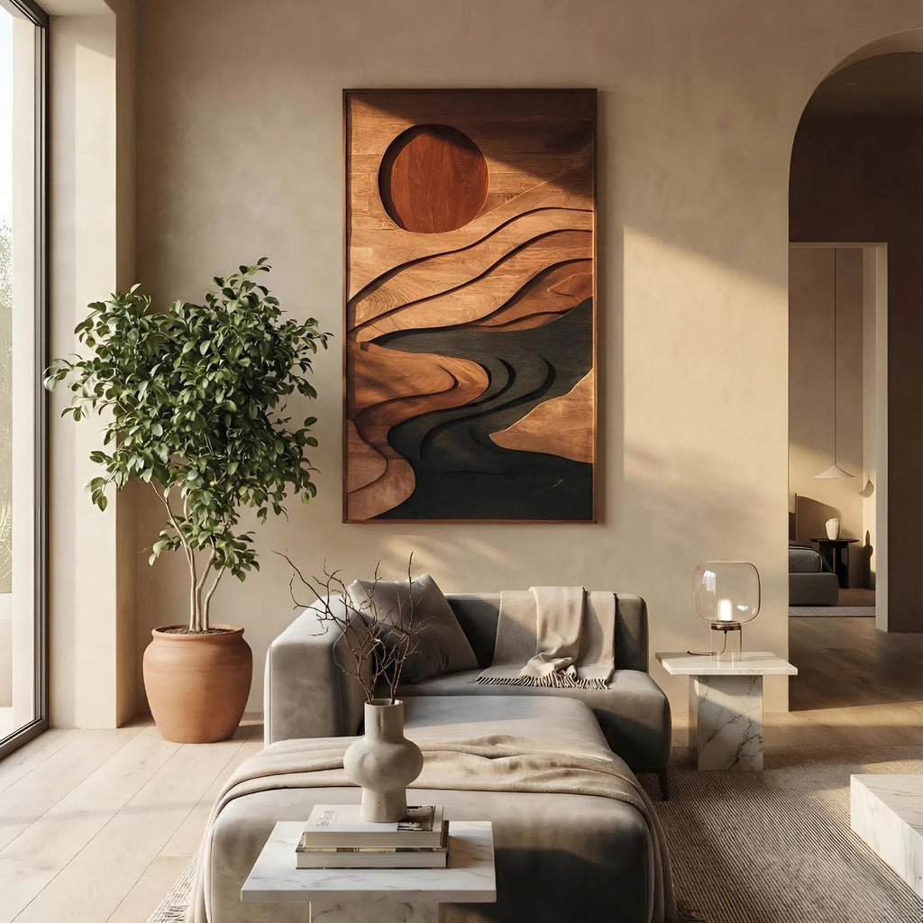 Spry Interior Mid Century Flowing Wood Wall Decor, Handcrafted Abstract 3D Wooden Sculpture Panel for Entryway and Living Room Accent, SILDTTNWA045