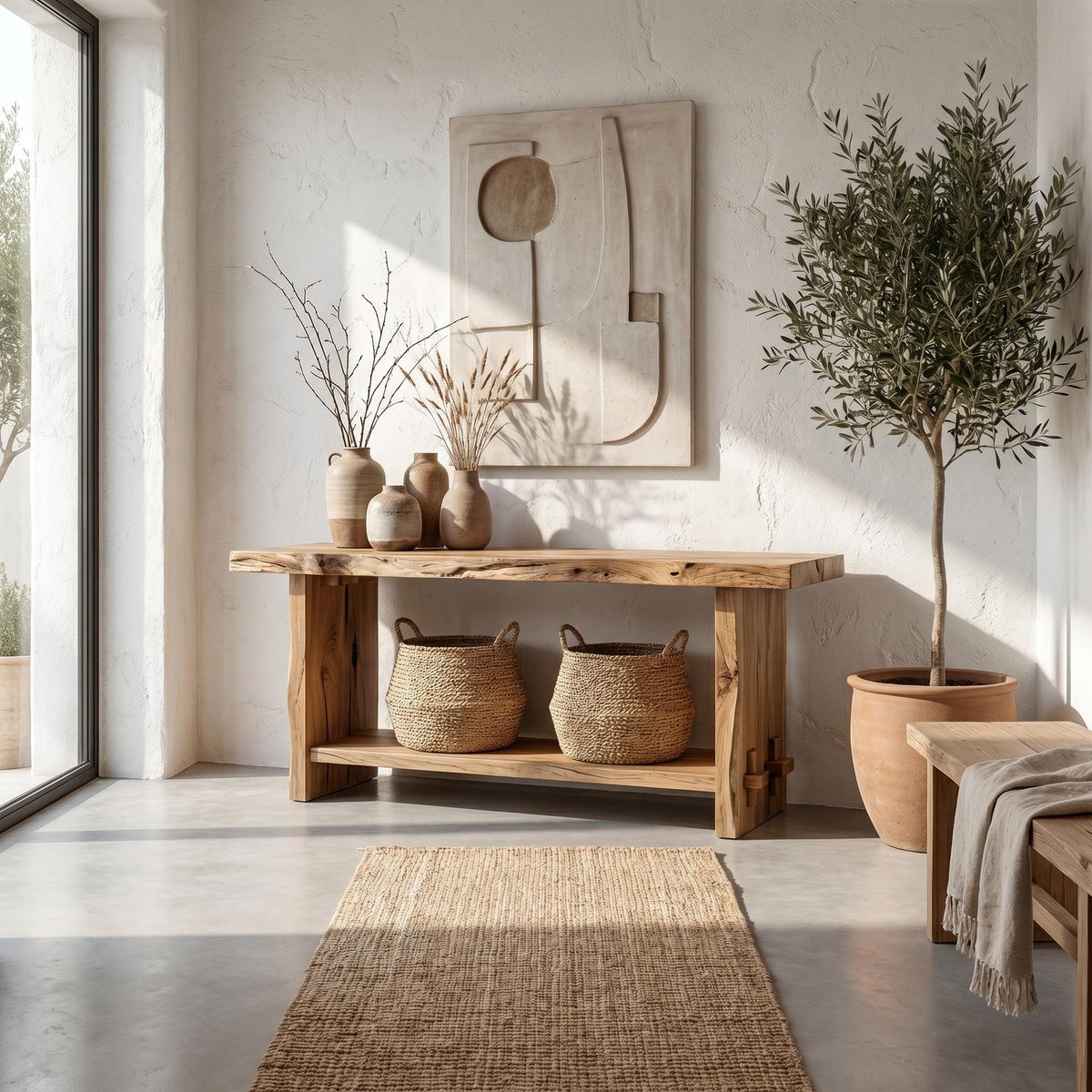 Rustic Live Edge Console Table, Dining Room & Entryway Solid Wood Accent Sofa Table, Model