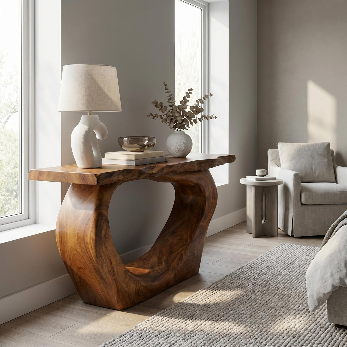 Spry Interior Handcrafted Sculpted Wood Console Table, Artistic Entryway Table Statement Piece for Living Room Home Interior, SINLSACS447