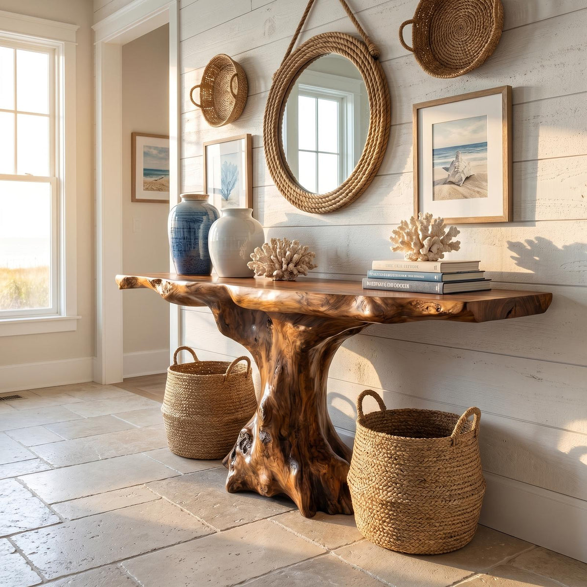 Rustic Solid Wood Console Table, Organic Live Edge Wood Slab, Unique Accent Table for Entryway & Studio