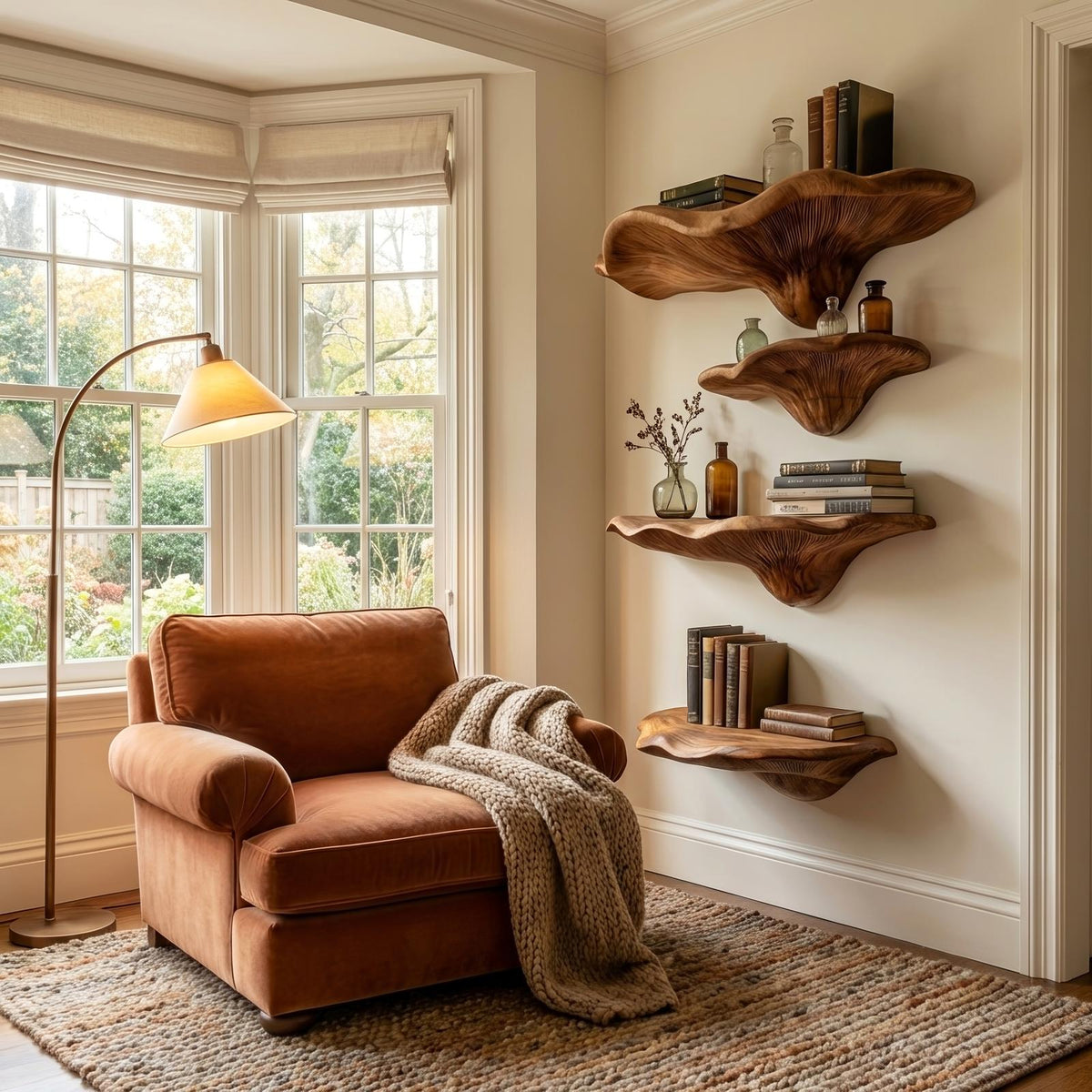 Farmhouse Solid Wood Mushroom Shelf For Bedroom Decor And Storage