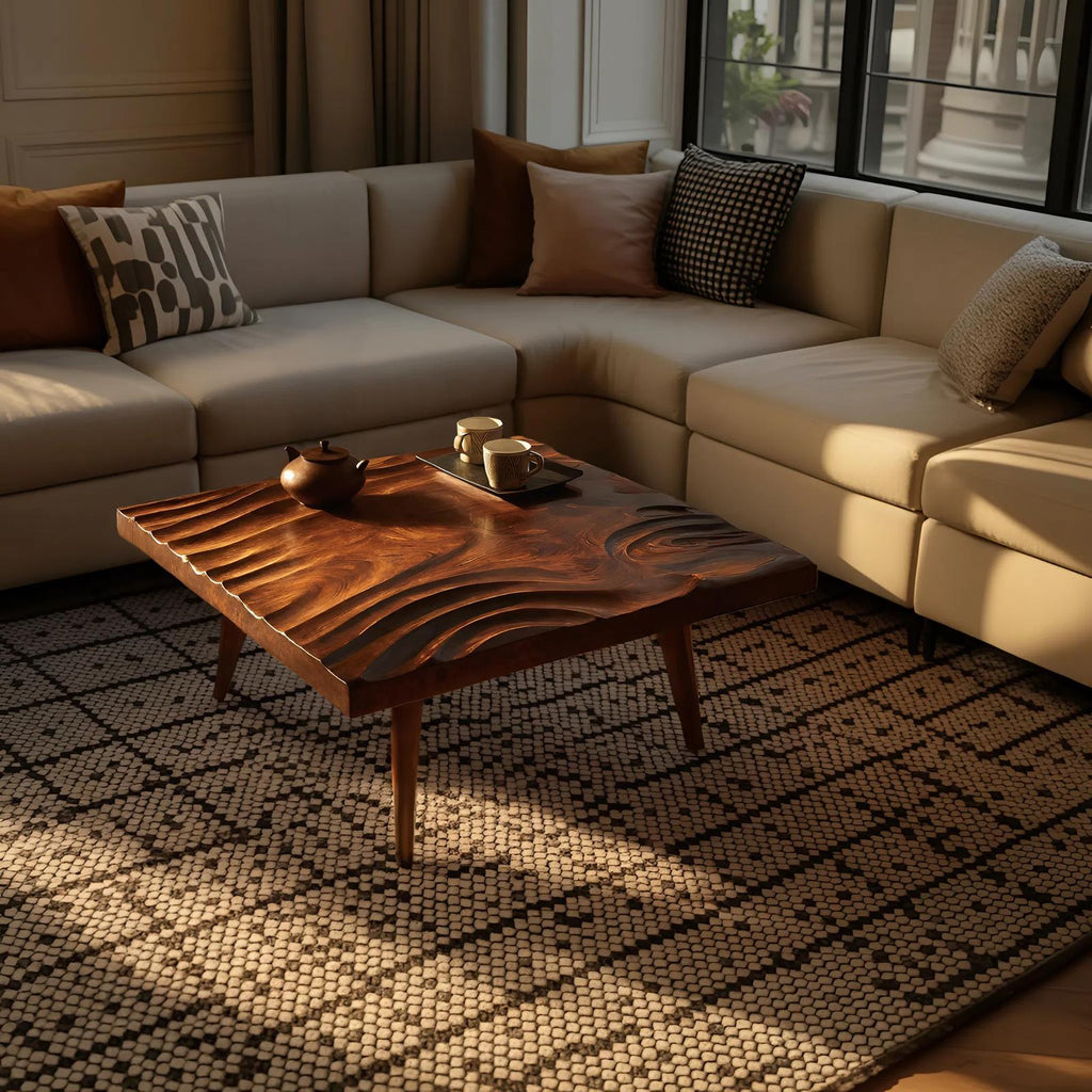 Handcrafted Irregular Solid Wood Coffee Table, Rustic Natural Wood Living Room Center Accent Table