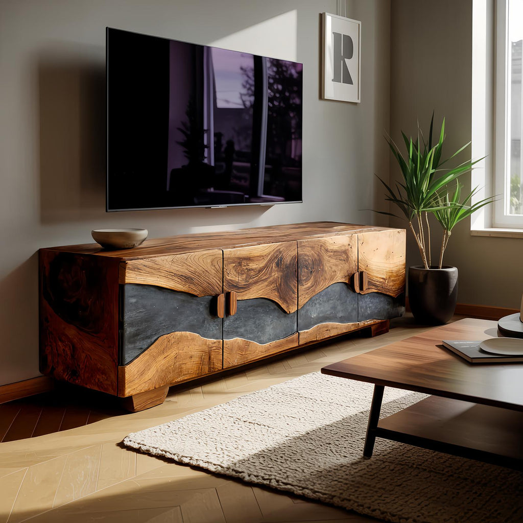 Mid Century Solid Wood TV Console, Retro Wooden Media Center & Entertainment Stand for Living Room