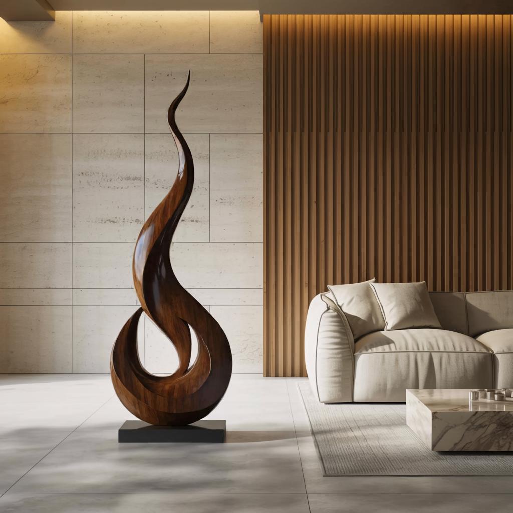 Spry Interior Mid Century Large Wooden Outdoor Sculpture, Handcrafted Abstract Solid Wood Garden Art Decoration & Yard Ornament, SILDTTNAS009