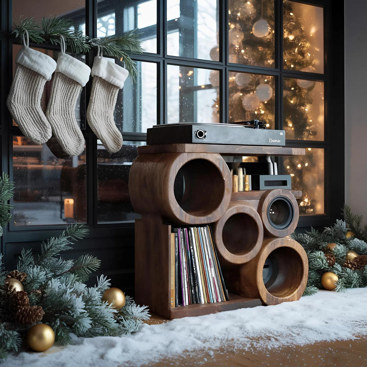 Farmhouse Solid Wood Record Stand, Handcrafted Vinyl Storage Organizer Rack, Music Lover Christmas Gift for Cozy Living Room