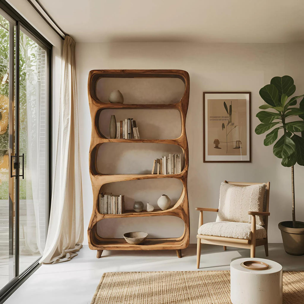 Handcrafted Solid Wood Bookshelf, Modern Standing Bookcase with Open Shelving Unit for Living Room & Office