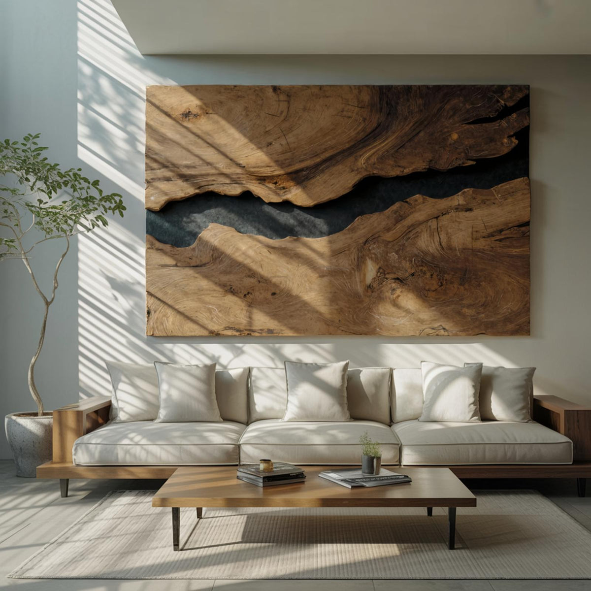 Spry Interior Modern Rectangular Wooden Wall Art, Handcrafted Geometric Solid Wood Wall Panel Decor for Living Room, SILDTTRWA036