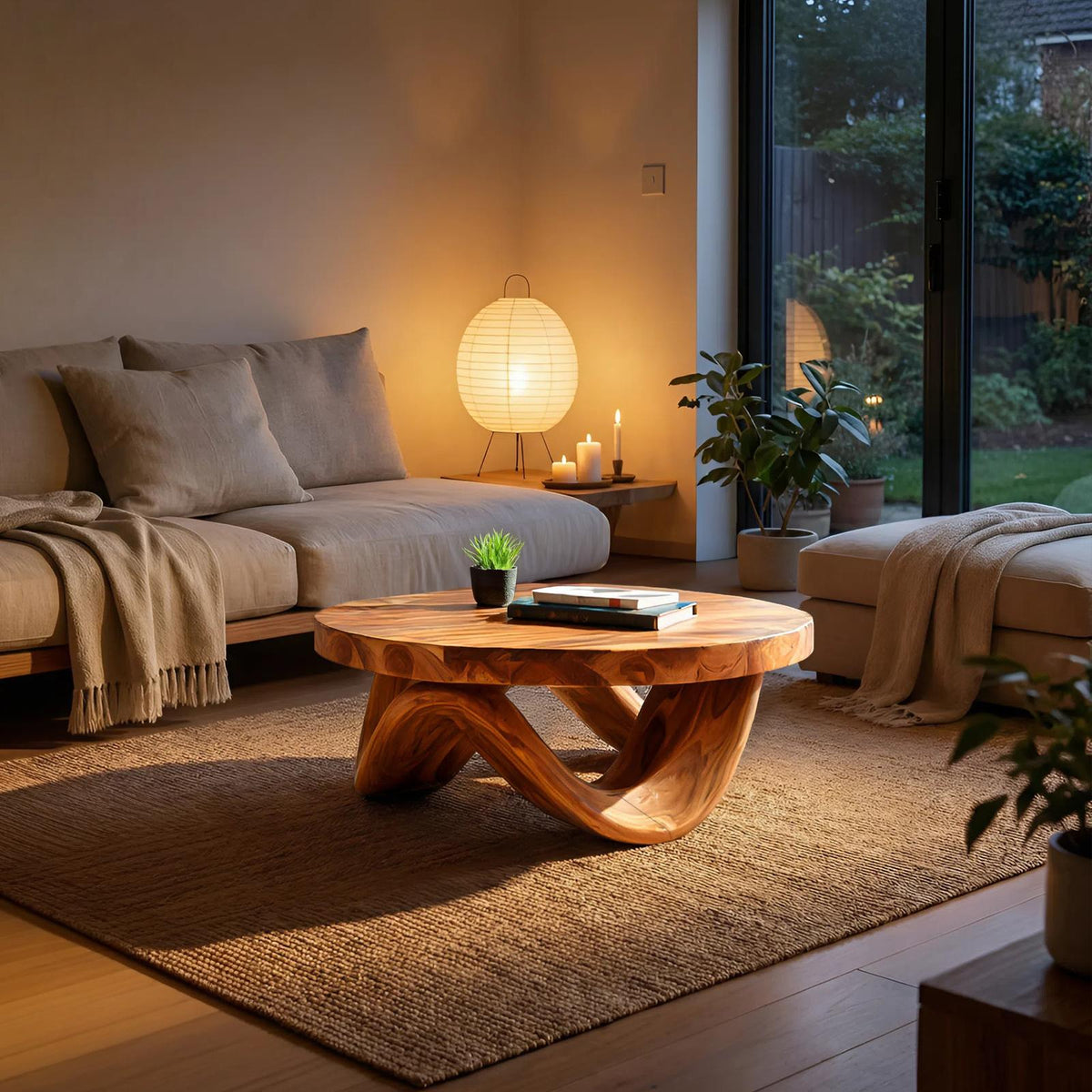 Spry Interior Modern Sculptural Wooden Coffee Table with Curved Wave Base, Unique Organic Center Table, Model RTTHTTCF041