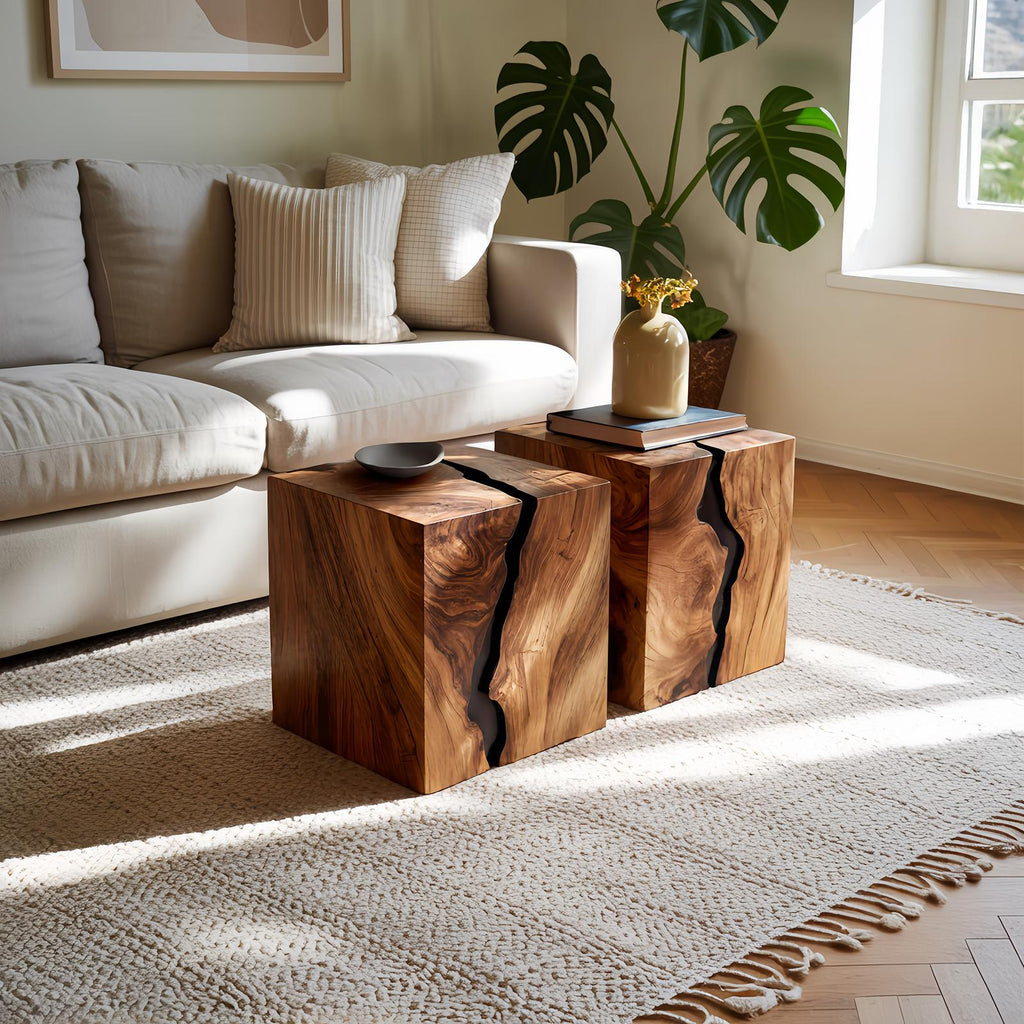 Spry Interior Handcrafted Solid Wood Low Coffee Table, Rustic Wooden Center Table for Modern Living Room and Cozy Home Decor, SILDTTNCF058