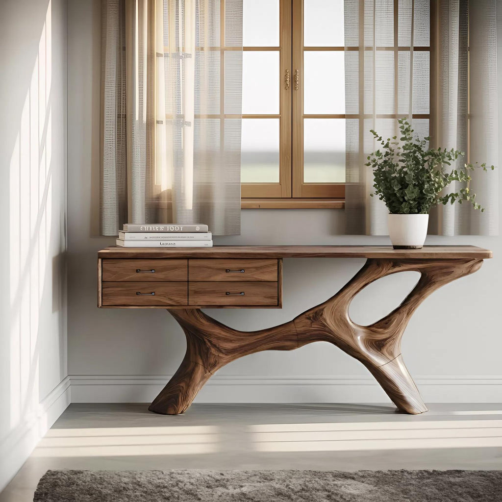 Spry Interior Rustic Live Edge Entryway Console Table, Handcrafted Solid Wood Foyer Accent Table & Bedroom Dressing Vanity, SILDTTNCS021