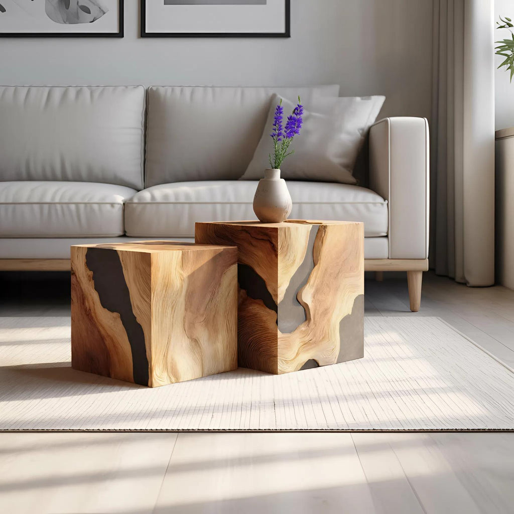 Spry Interior Handcrafted Solid Wood Square Coffee Table, Modern Wood Accent Side Table & Bedside Nightstand for Foyer Decor, SILDTTNCF038