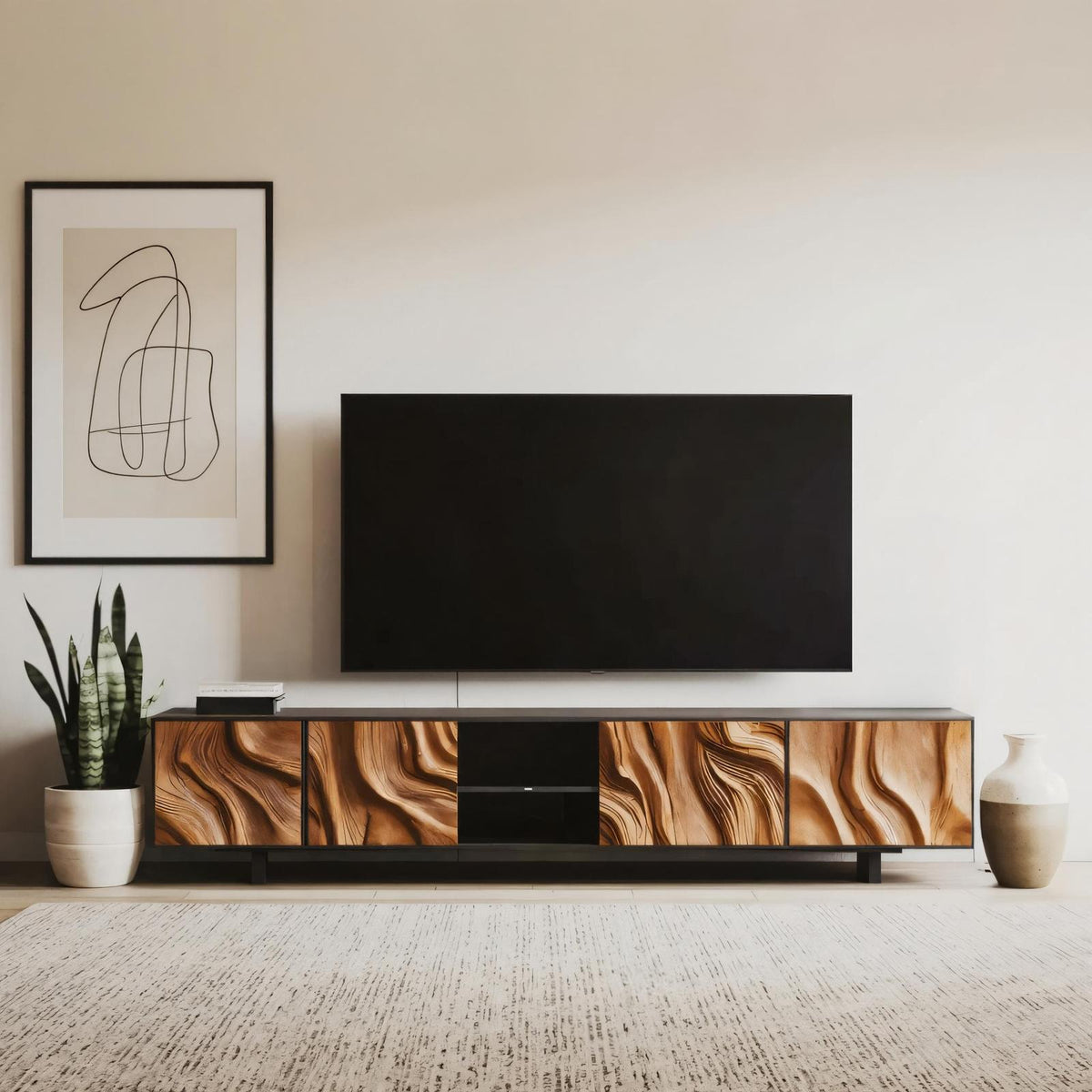 Farmhouse TV Console Table, Rustic Reclaimed Wood Media Center Cabinet with Shelving for Cozy Living Room Decor