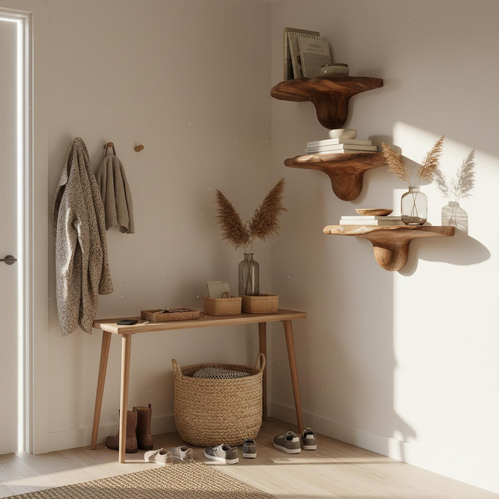 Handcrafted Solid Wood Mushroom Shelf For Bedroom Furniture Decor
