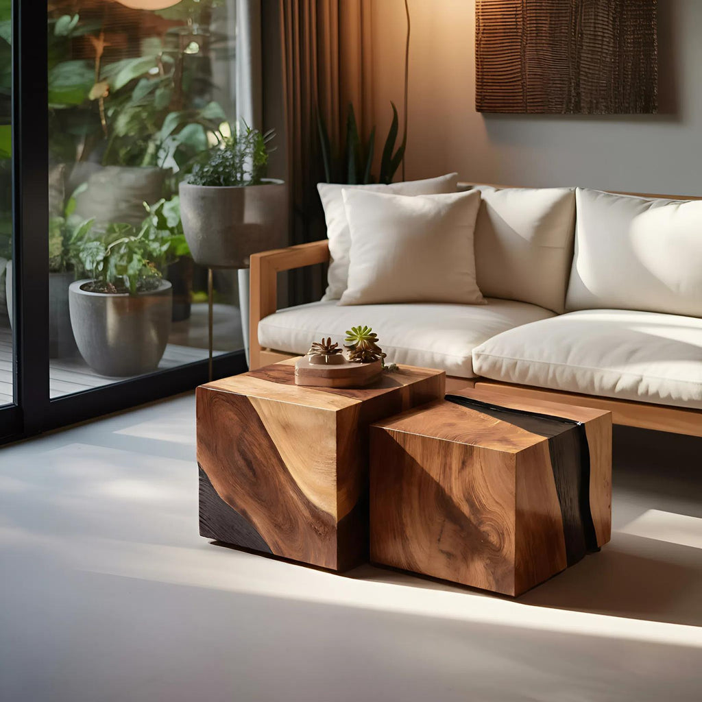 Spry Interior Modern Wooden Cube Coffee Table, Handcrafted Block End Side Table & Bedside Nightstand for Minimalist Home, SILDTTNCF031
