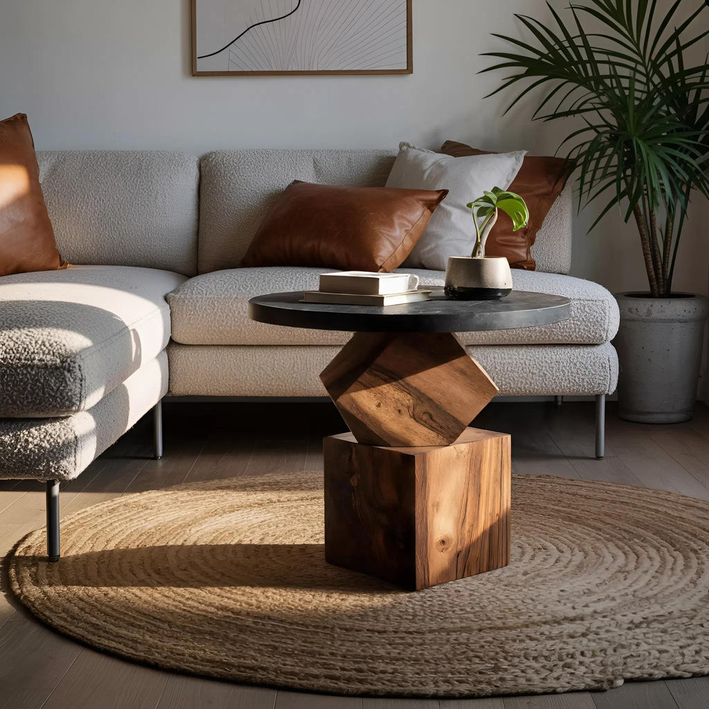 Modern Wooden Side Table & Bedroom Nightstand, Minimalist Solid Wood Accent End Table for Living Room