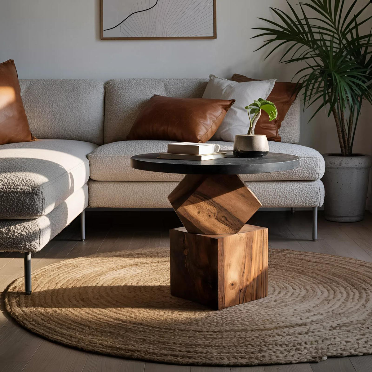 Modern Wooden Side Table & Bedroom Nightstand, Minimalist Solid Wood Accent End Table for Living Room