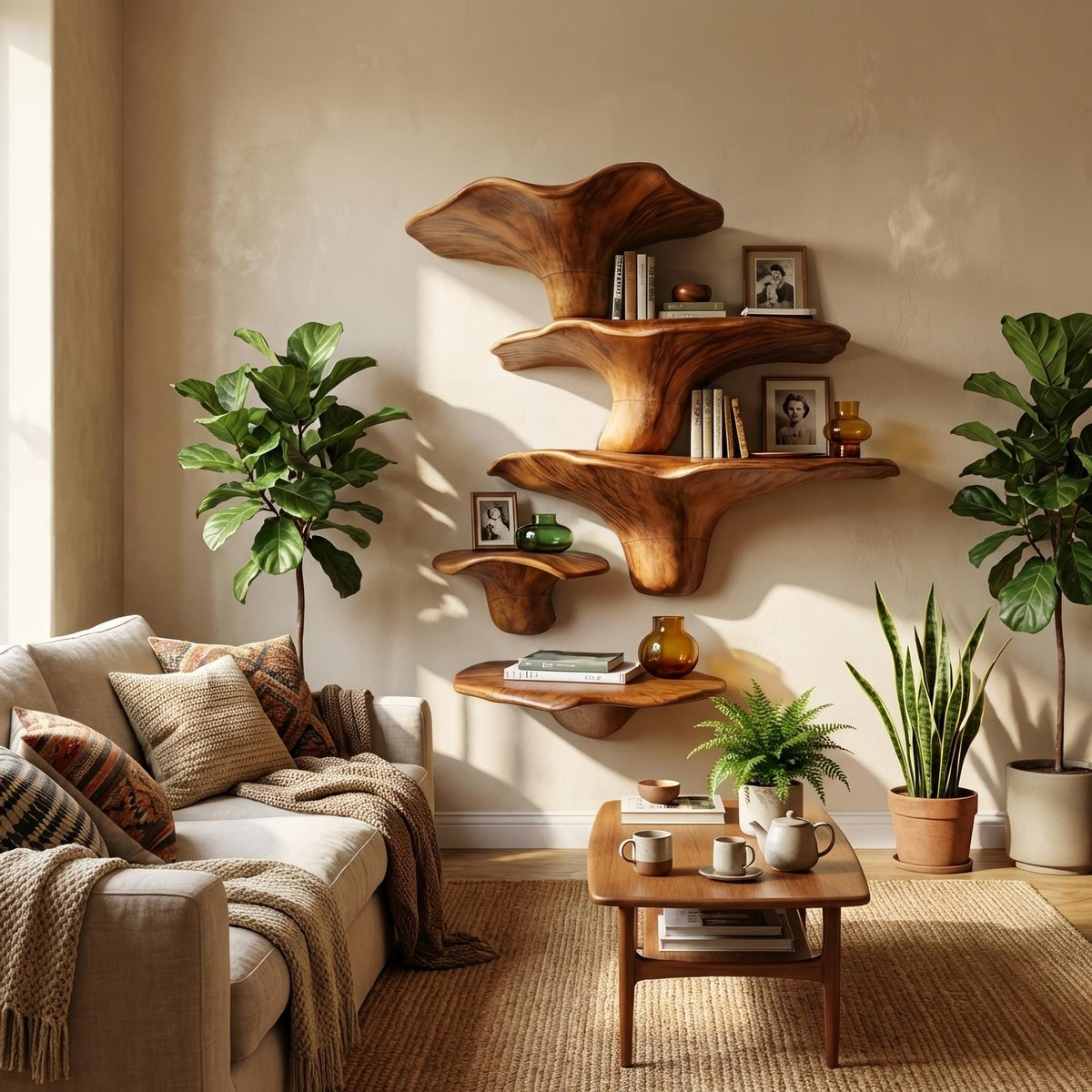 Modern Solid Wood Mushroom Shelf For Entryway Design And Display