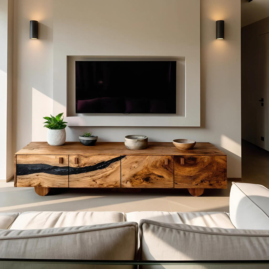 Farmhouse Live Edge TV Cabinet, Rustic Solid Wood Media Console & Bedroom Entertainment Center