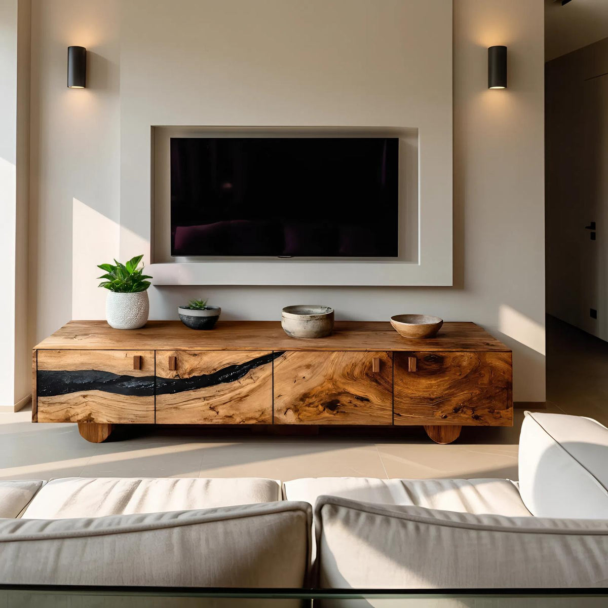 Farmhouse Live Edge TV Cabinet, Rustic Solid Wood Media Console & Bedroom Entertainment Center