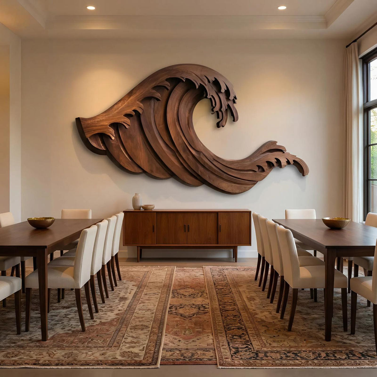 Organic Wave Wall Art, Coastal Inspired 3D Hand-Carved Wood Wall Sculpture for Living Room & Bedroom